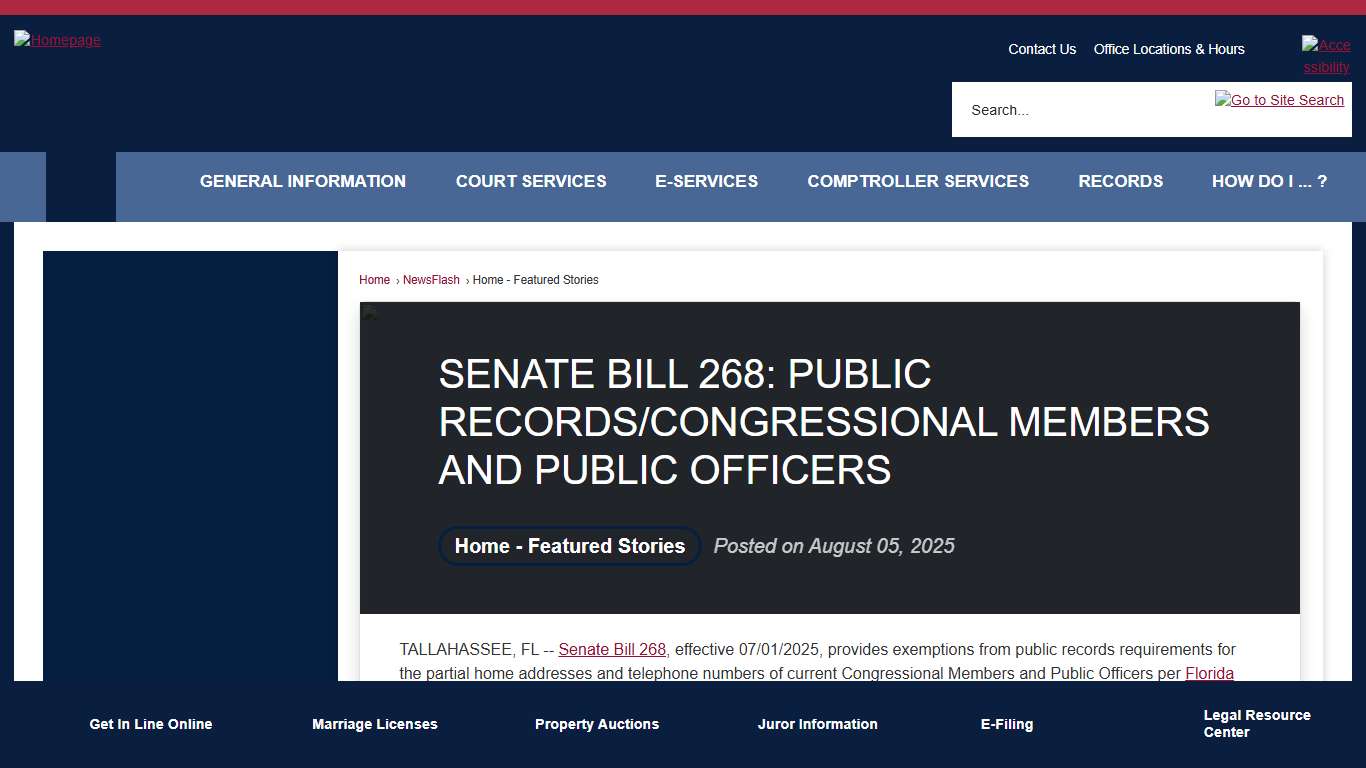 SENATE BILL 268: PUBLIC RECORDS/CONGRESSIONAL MEMBERS AND PUBLIC OFFICERS • Pasco County Clerks, FL