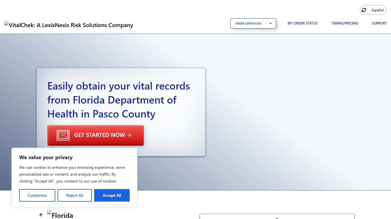 Florida Department of Health in Pasco County (FL) Order Certificates - VitalChek