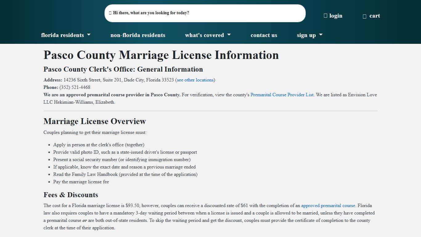 Pasco County Marriage License & Premarital Course Info