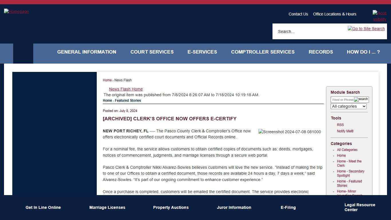 News Flash • Pasco County Clerks, FL • CivicEngage